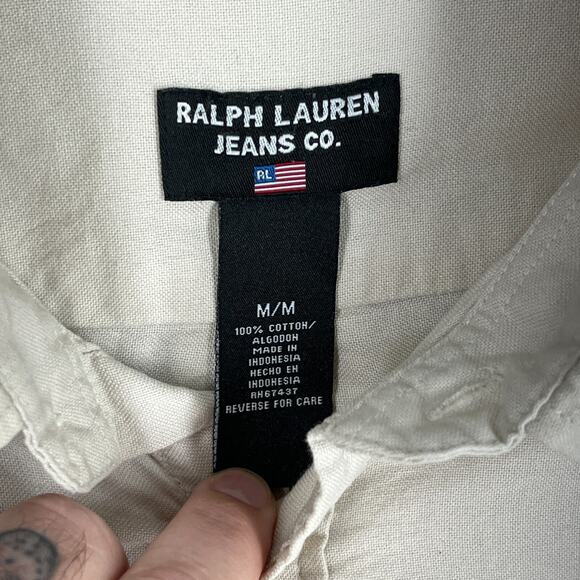 Ralph Lauren Jeans Mens Business Casual Canvas Button-Up Medium Beige USA Flag - Picture 4 of 7